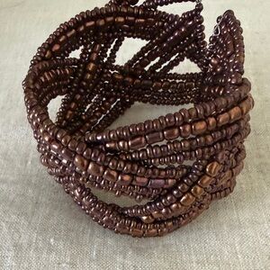 Vintage Brown and copper Beaded Cuff Bracelet